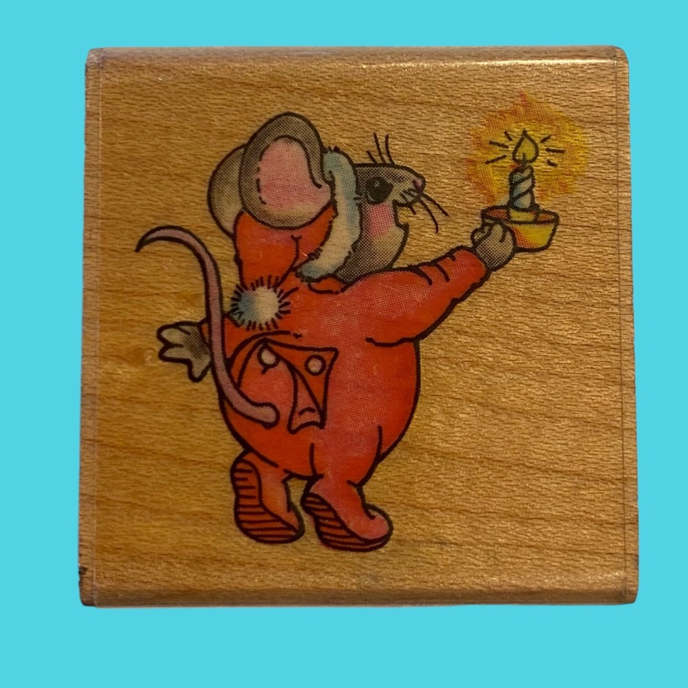 Stampendous « Candlewick Mouse » Christmas Wood Mounted Stamp